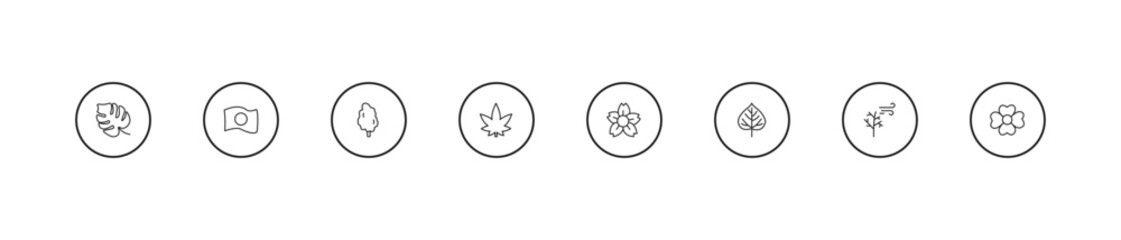 outline nature icons set - tulip tree tree, hemp, sakura. editable vector for web and mobile ui © IconArt