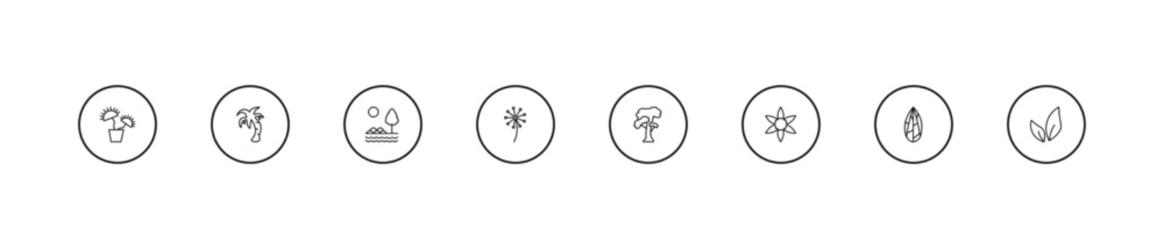 outline nature icons set - savannah, pollen, slippery elm tree. editable vector for web and mobile ui