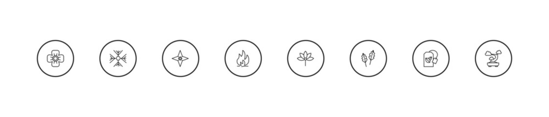 Fototapeta premium outline nature icons set - gemstone, flame, palmatelly. editable vector for web and mobile ui