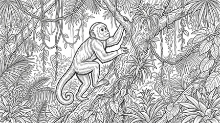 vector illustration of a tree in the forest monkey  © MDRAHMET
