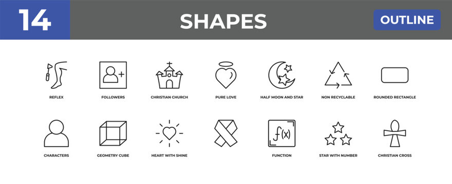 outline shapes icons set - reflex, followers, star with number three. editable vector for web and mobile ui