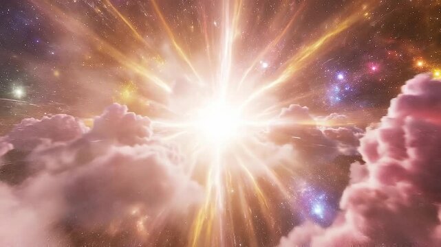 Bright cosmic explosion with colorful nebula clouds and shining stars in deep space background