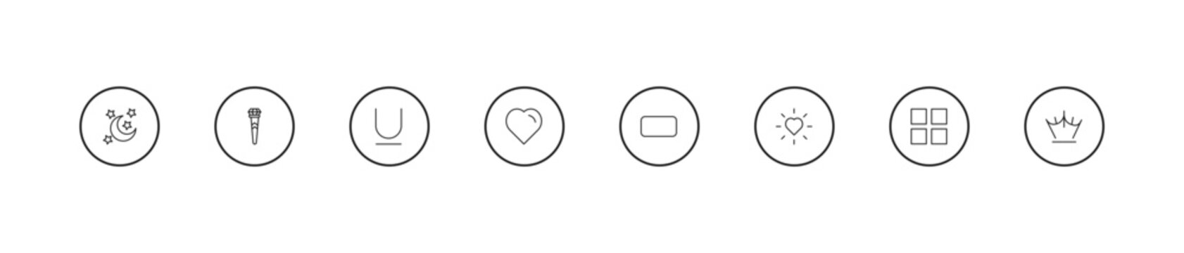 outline shapes icons set - undelined, black heart, rounded rectangle. editable vector for web and mobile ui