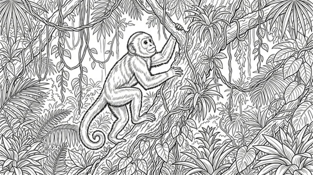 vector illustration of a tree in the forest monkey 