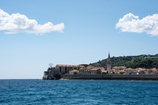 Old Town of Budva Seen from the Adriatic Sea - Montenegro Coastal View