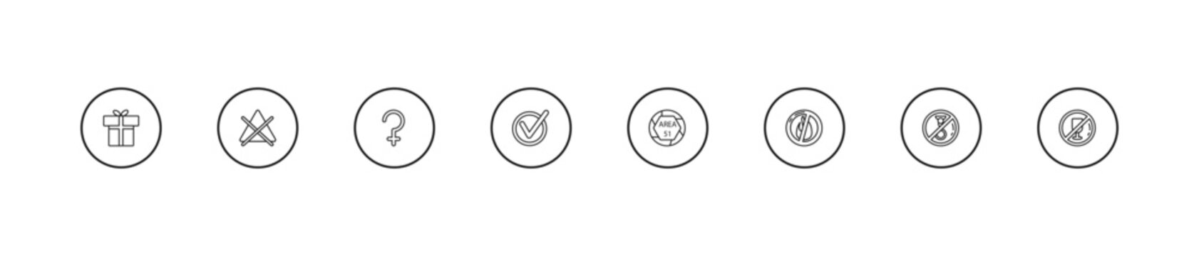 outline signs icons set - ceres, tick, area 51. editable vector for web and mobile ui