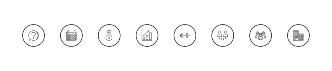 Fototapeta premium outline strategy icons set - money bag, growth, strength. editable vector for web and mobile ui