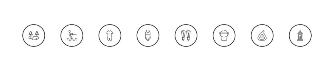 outline summer icons set - wetsuit, swimsuit, flippers. editable vector for web and mobile ui © IconArt