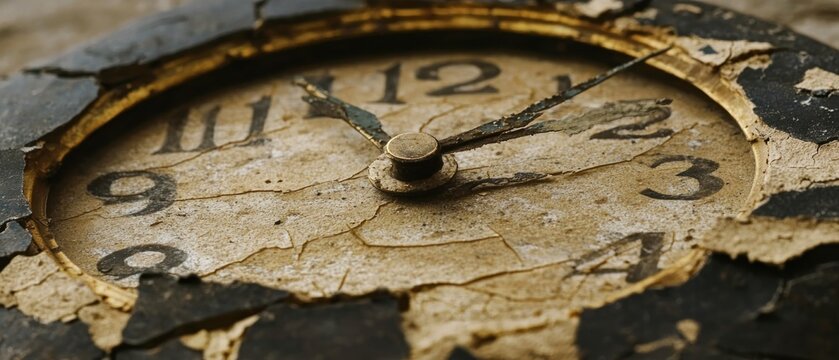 Antique cracked clock face detail aged weathered timepiece texture