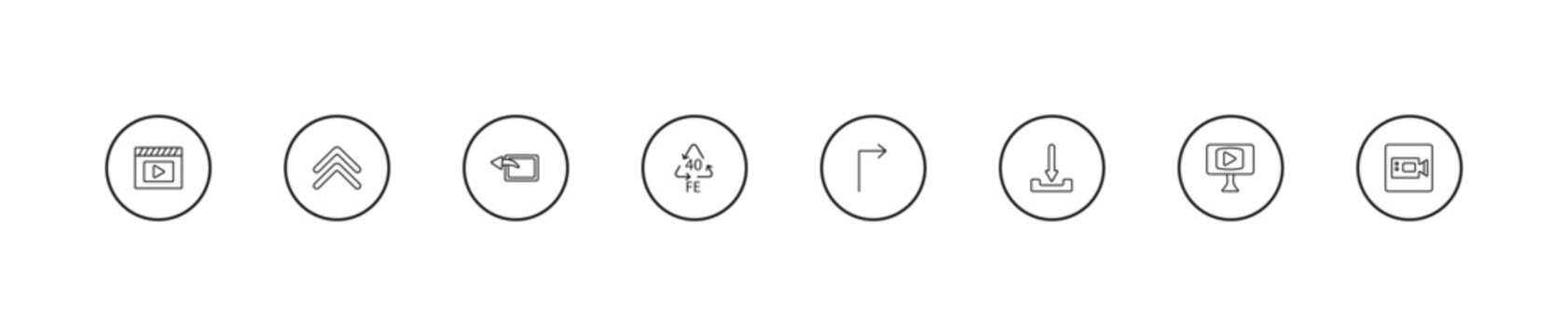 outline user interface icons set - window back button, 40 fe, right arrow with turn. editable vector for web and mobile ui