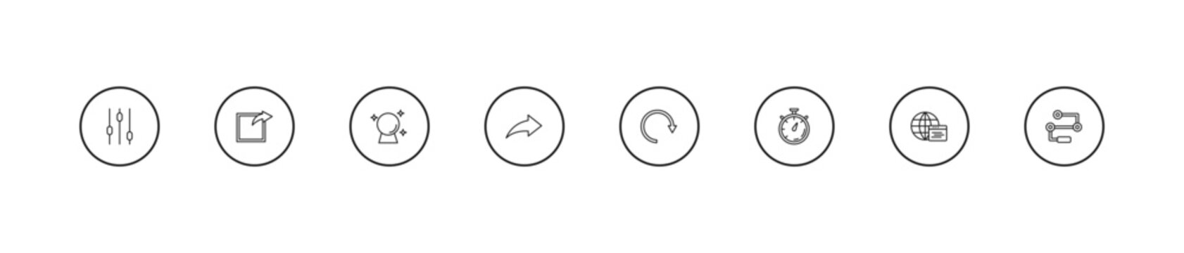 outline user interface icons set - psychic, share, rotating arrows. editable vector for web and mobile ui