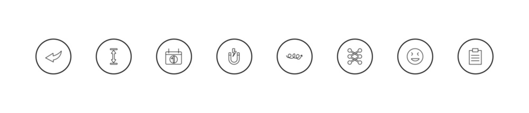 outline user interface icons set - first date, magnet, arrow with scribble. editable vector for web and mobile ui