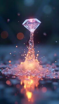 A diamond is falling into a puddle of water.