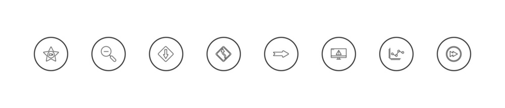 outline user interface icons set - low, left reverse curve, right drawn arrow. editable vector for web and mobile ui