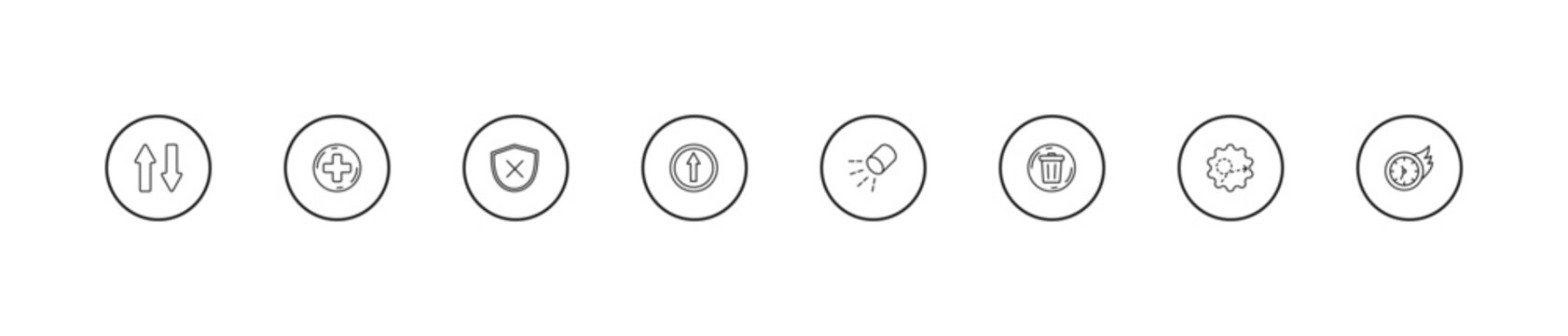 outline user interface icons set - desactivate, key up, lightining. editable vector for web and mobile ui