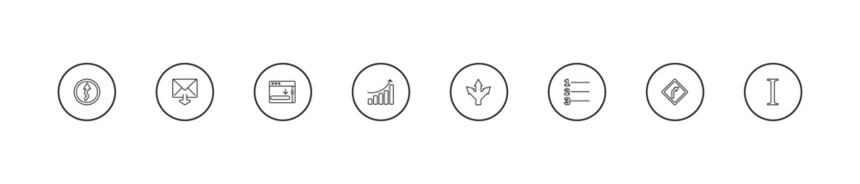 outline user interface icons set - window scrolling right, increase success, three arrows. editable vector for web and mobile ui