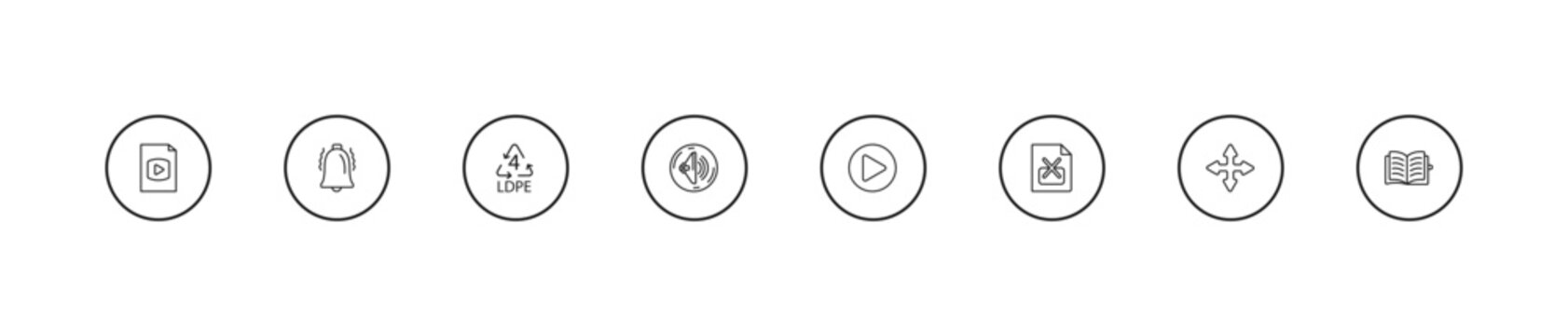 outline user interface icons set - 4 ldpe, round volume button, right arrow play button. editable vector for web and mobile ui