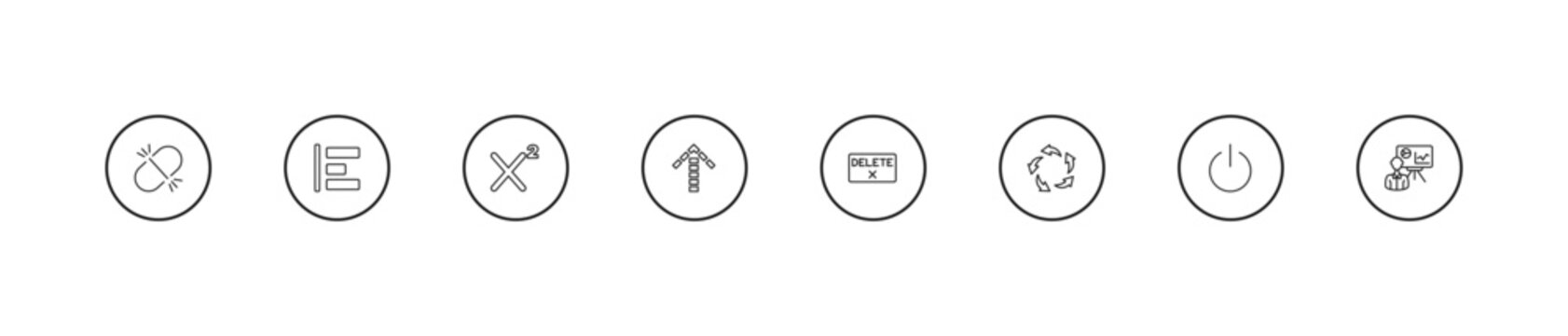 outline user interface icons set - superscript, up broken line arrow, delete button. editable vector for web and mobile ui