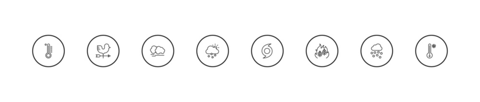 outline weather icons set - haze, sprinkle weather, hurricane. editable vector for web and mobile ui
