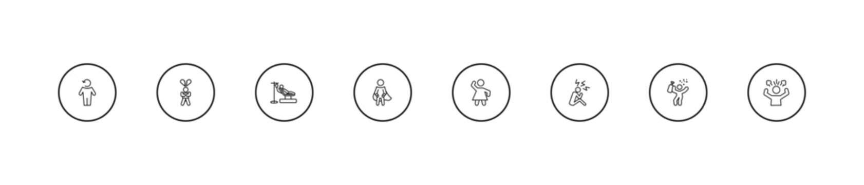 outline feelings icons set - sick human, super human, beautiful human. editable vector for web and mobile ui