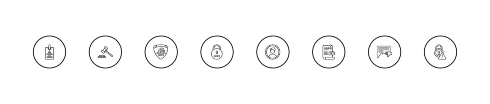 outline gdpr icons set - fingerprint, keylock, account. editable vector for web and mobile ui