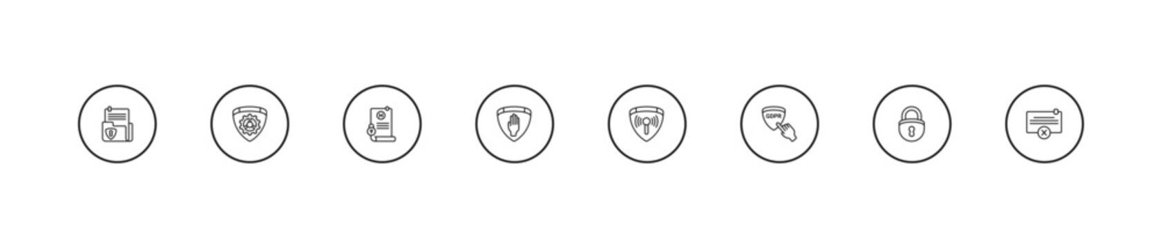 outline gdpr icons set - medical record, right to objection, communications. editable vector for web and mobile ui
