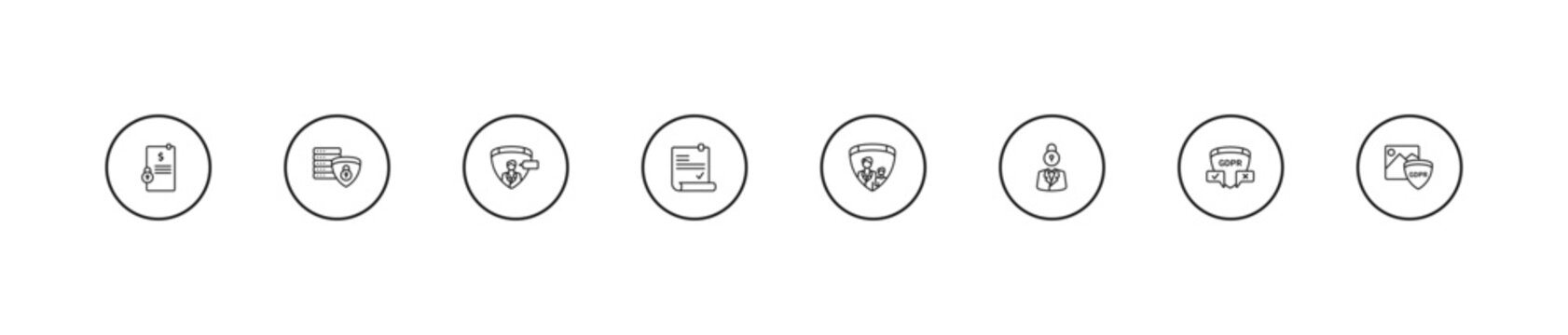 outline gdpr icons set - profiling, consent, child consent. editable vector for web and mobile ui