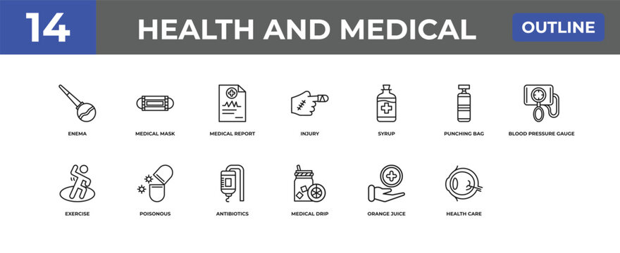 outline health and medical icons set - enema, medical mask, health care. editable vector for web and mobile ui