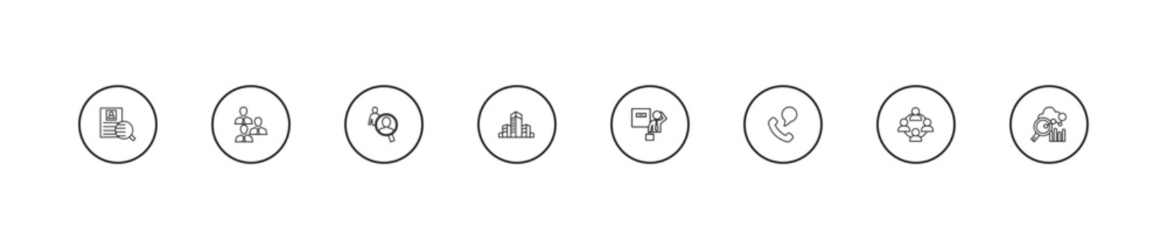 outline human resources icons set - human resources, company, exit interview. editable vector for web and mobile ui