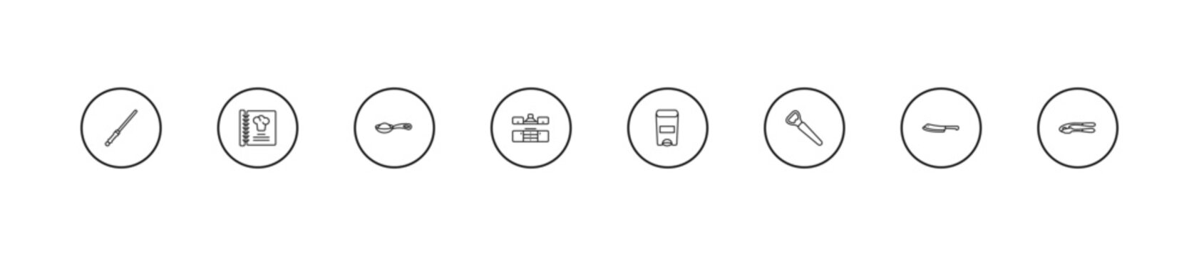 outline kitchen icons set - teaspoon, kitchen, trash. editable vector for web and mobile ui