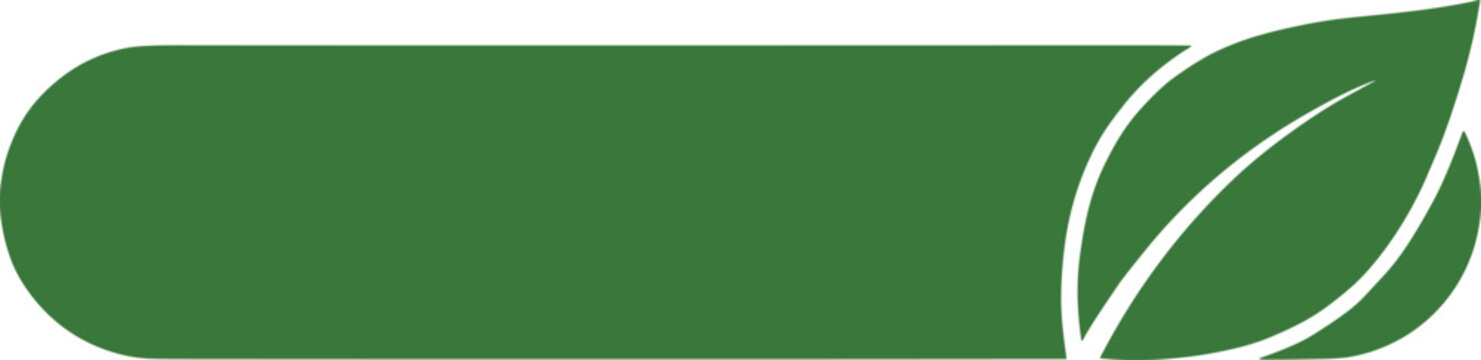 Minimalist green banner with leaf detail and rounded corners for ecological branding or plant based web design.