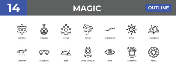 outline magic icons set - esoteric, unicycle, magic trick. editable vector for web and mobile ui © IconArt