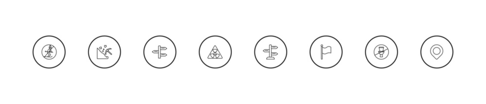 outline maps and flags icons set - divarication, radiactive, vintage. editable vector for web and mobile ui