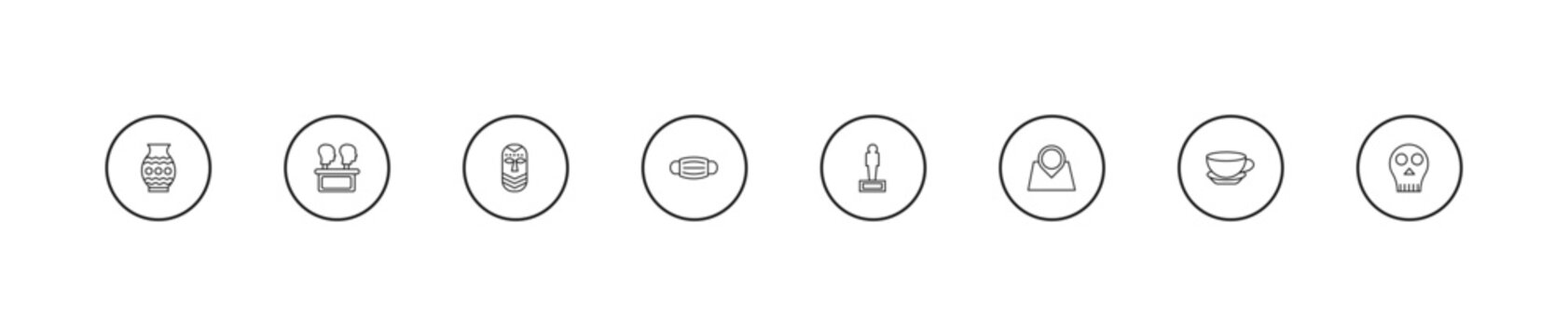 outline museum icons set - african mask, mask, statue. editable vector for web and mobile ui