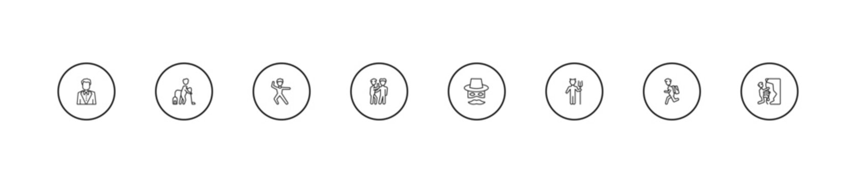 outline people icons set - dancers, gossip, zorro. editable vector for web and mobile ui