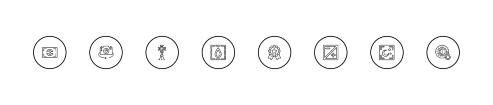 outline photography icons set - spotlight, blur, high quality. editable vector for web and mobile ui