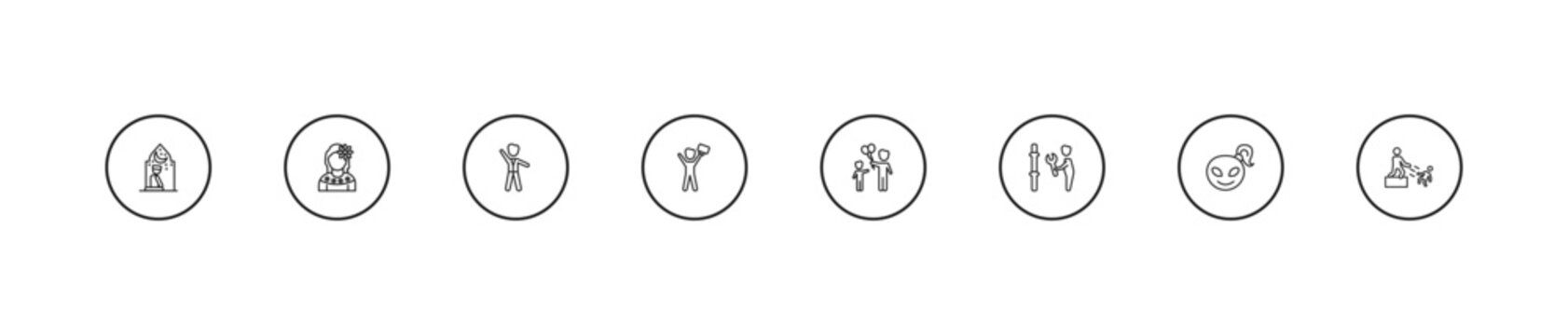 outline people icons set - bestman, success man happy, man child and balloons. editable vector for web and mobile ui