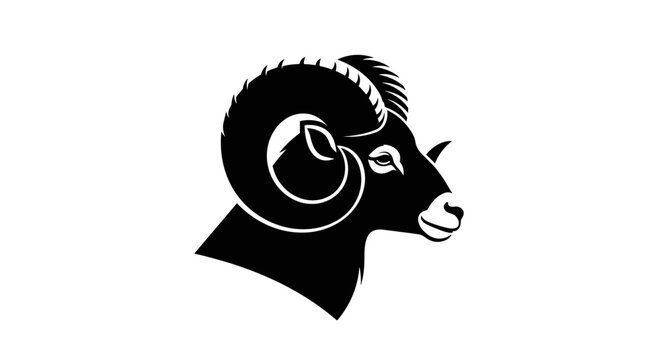 Black ram head with horns profile.