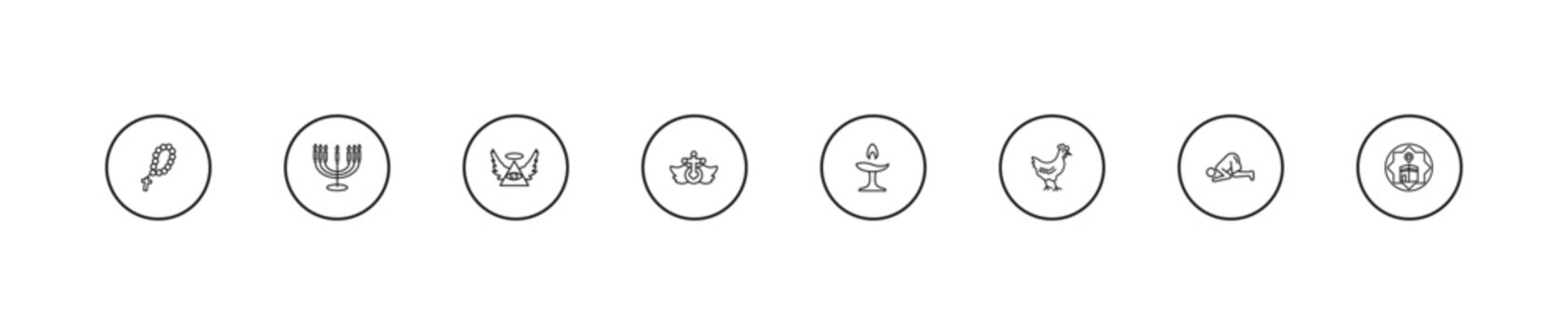 outline religion icons set - god, heresy, unitarian universalism. editable vector for web and mobile ui