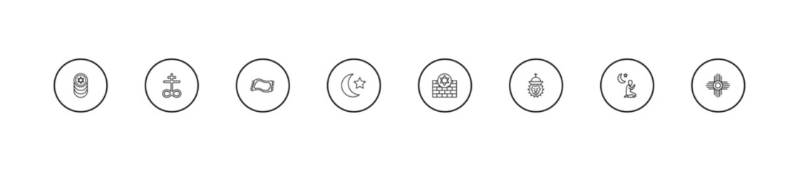 outline religion icons set - magic carpet, crescent moon and star, kotel. editable vector for web and mobile ui © IconArt