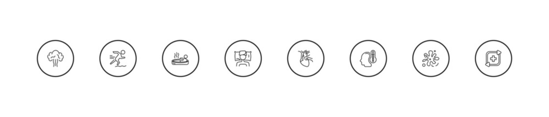 outline sauna icons set - irish steam bath, private spa, cardiovascular system. editable vector for web and mobile ui © IconArt
