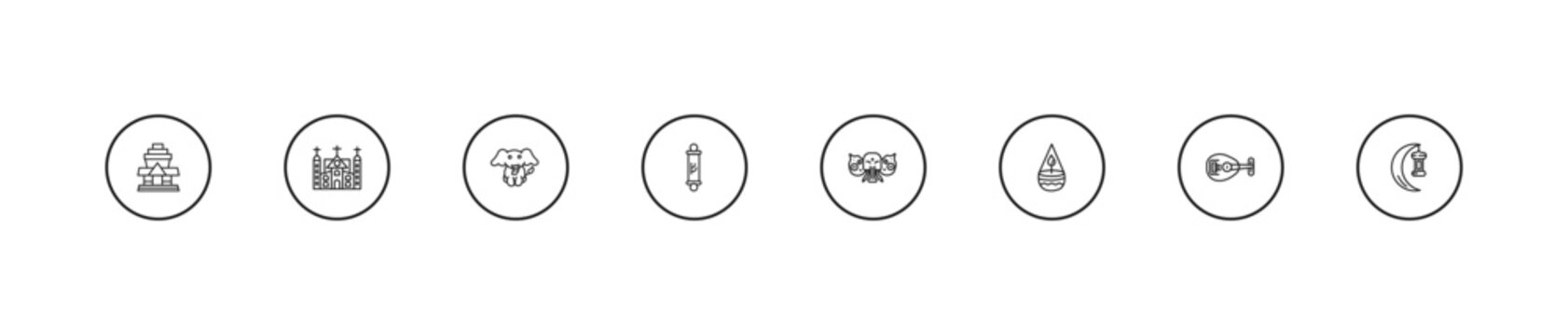 outline religion icons set - elephant, mezuzah, holy elephant. editable vector for web and mobile ui