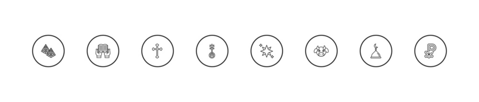 outline religion icons set - catholicism, united church of christ, holy star. editable vector for web and mobile ui