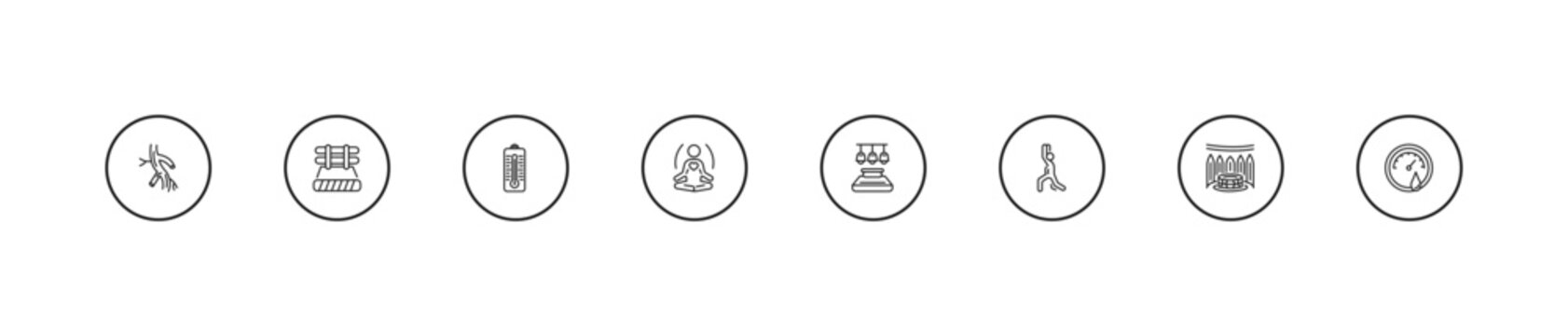 outline sauna icons set - sauna temperature, well-being, light stimulation. editable vector for web and mobile ui