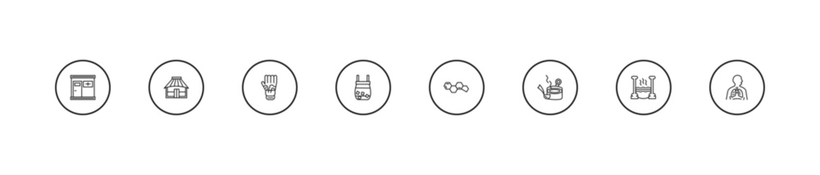 outline sauna icons set - mottled skin, cold plunge, hormones. editable vector for web and mobile ui