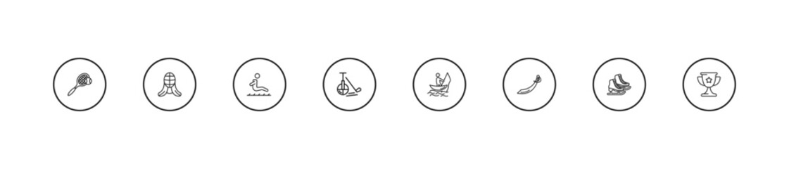 outline sport icons set - long jump, unicycling hockey, fishing man. editable vector for web and mobile ui © IconArt