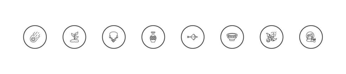 outline stone age icons set - amulet, pottery, bow. editable vector for web and mobile ui © IconArt