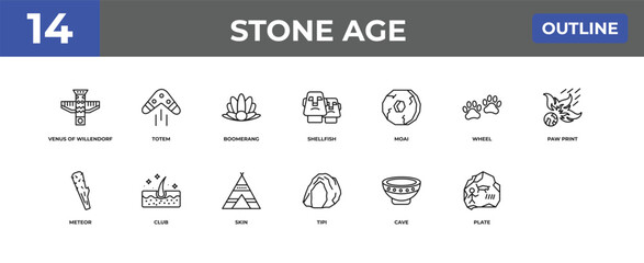 outline stone age icons set - venus of willendorf, totem, plate. editable vector for web and mobile ui © IconArt