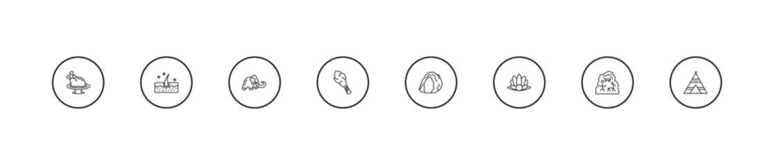 outline stone age icons set - mammoth, cudgel, cave. editable vector for web and mobile ui © IconArt