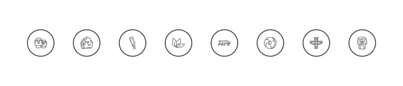 outline stone age icons set - club, leaf, saber toothed tiger. editable vector for web and mobile ui